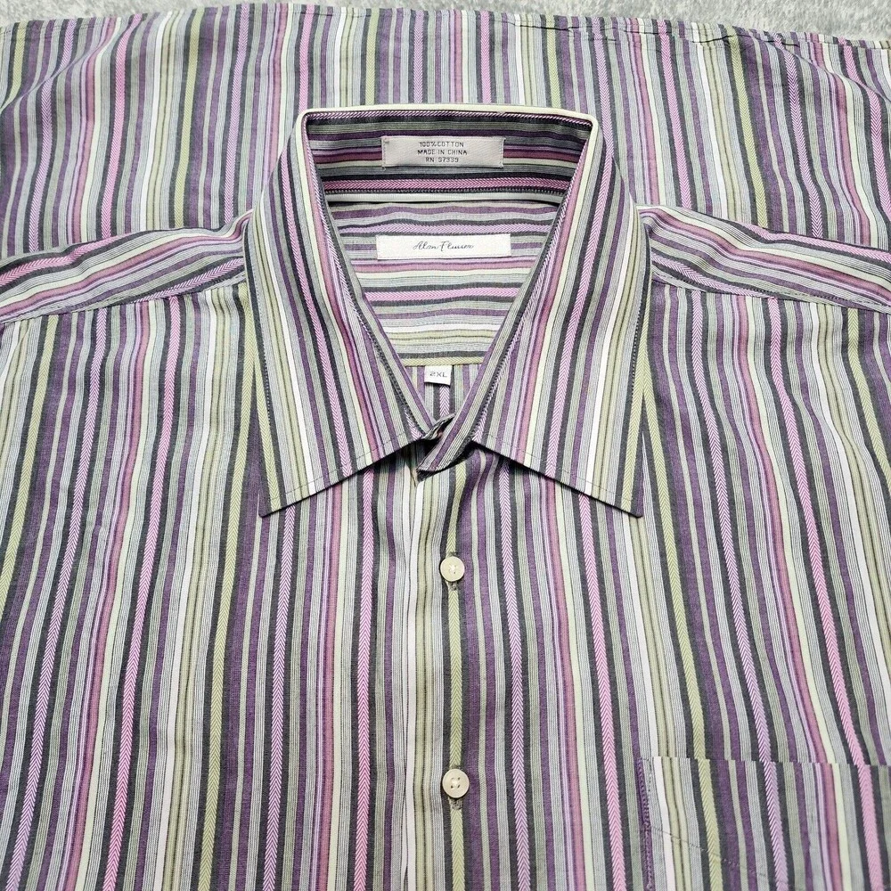 Alan Flusser Men's Dress Shirt Multicolor Striped Long Sleeve Purple Size 2XL